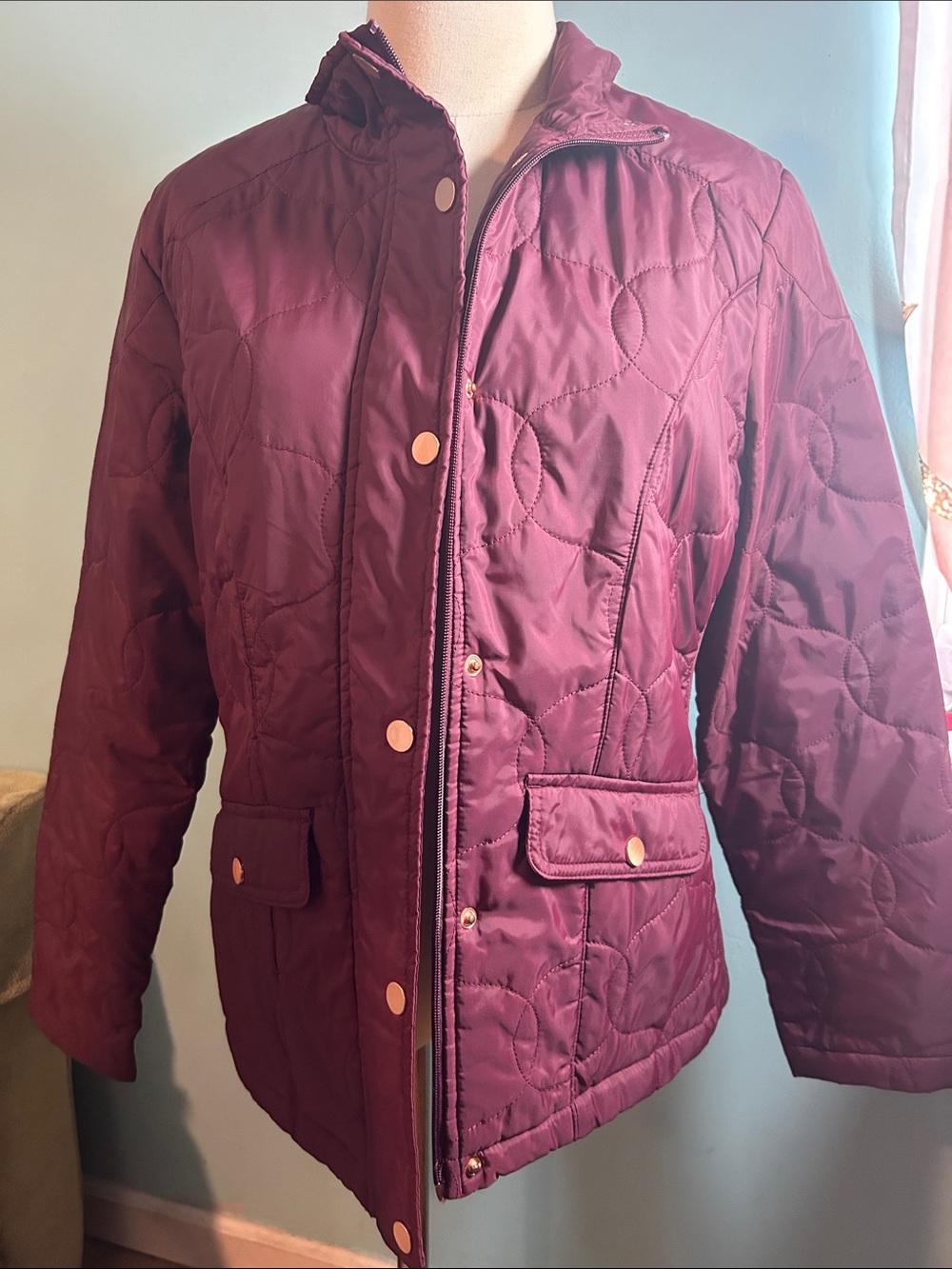 a.n.a Quilted Plum Puffer Jacket